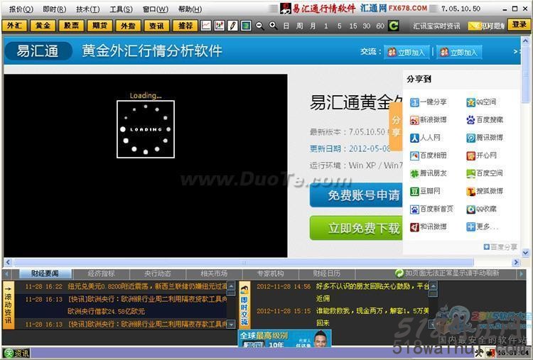 易汇通黄金外汇行情分析软件 V7.05.10.50外汇软件下载